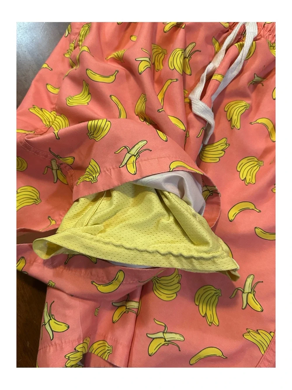 Men’s Pink Swim Trunks with Yellow Banana Print